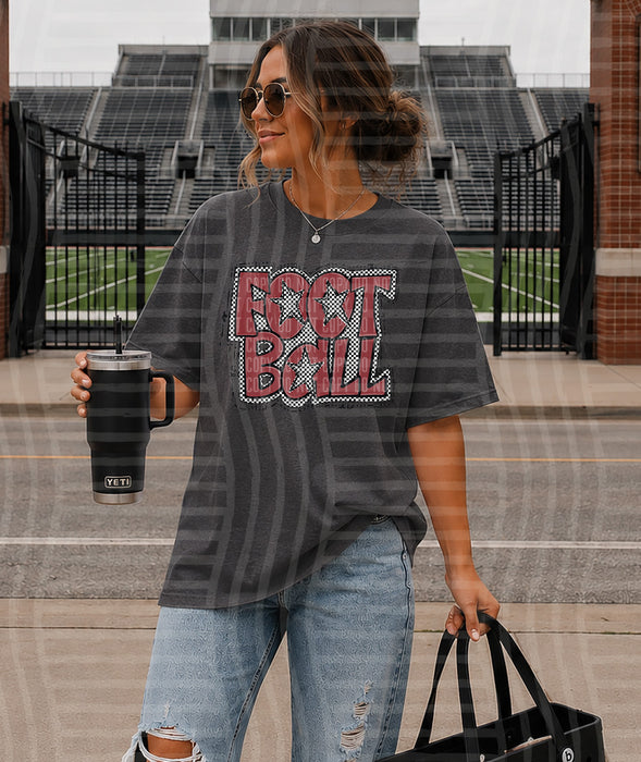Preppy Checker Football: Crimson DTF Transfer