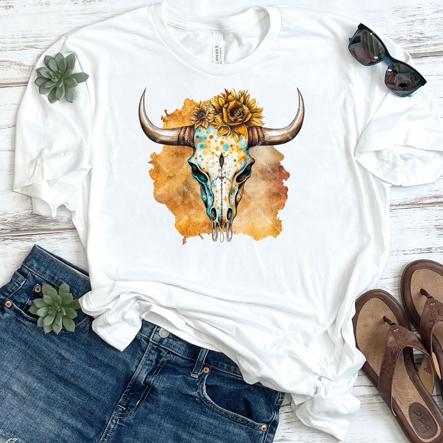 Sunflower Adorned Cow Skull DTF