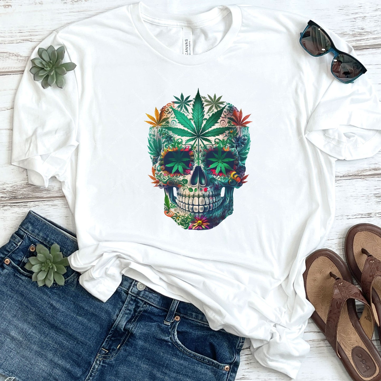Cannabis Leaf Sugar Skull DTF