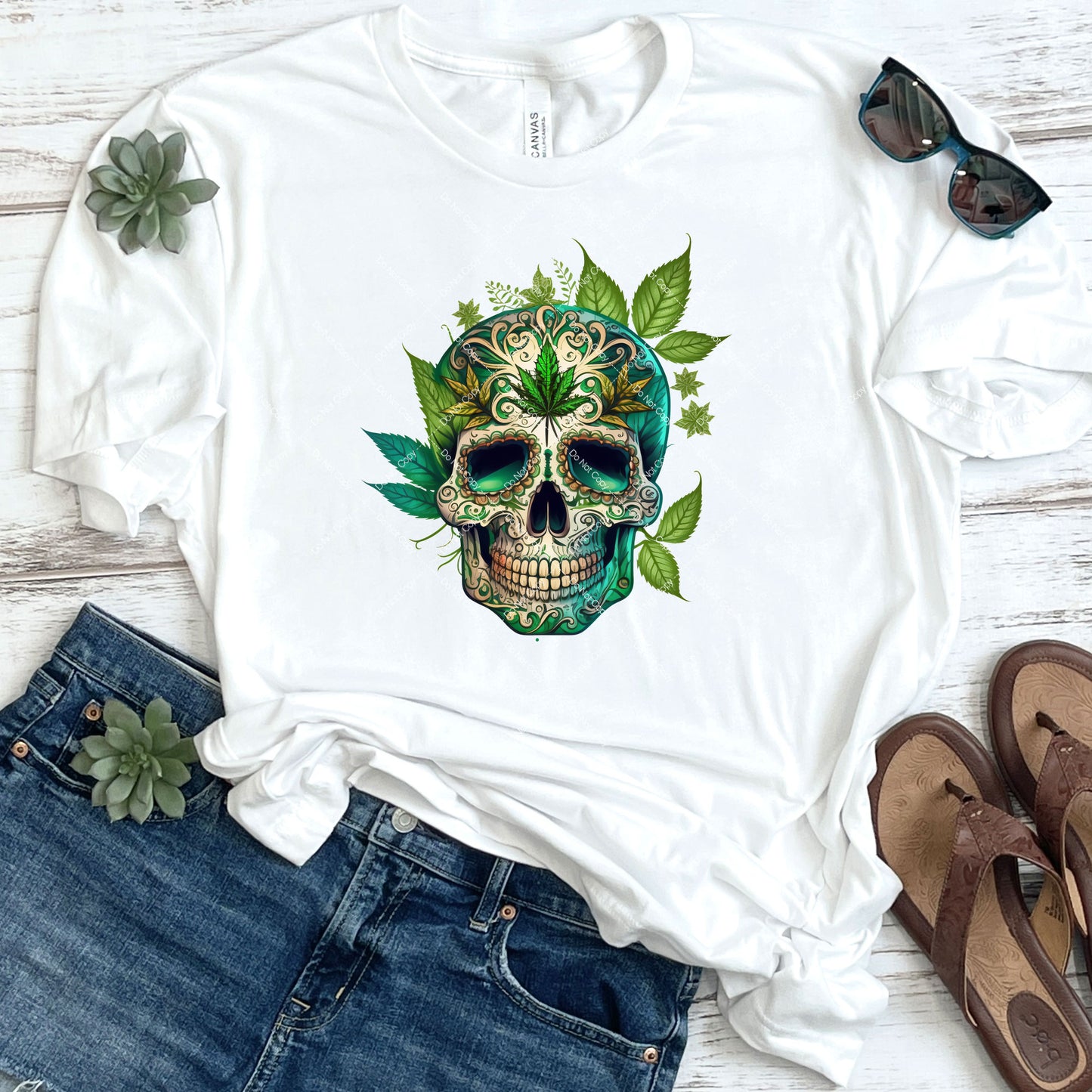 Cannabis Leaf Sugar Skull DTF