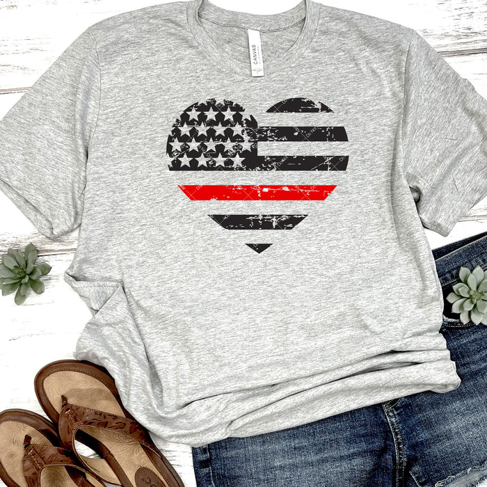 Thin Red Line Heart DTF