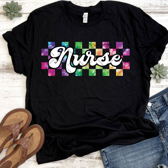 Tie Dye Checkered Nurse DTF Transfer