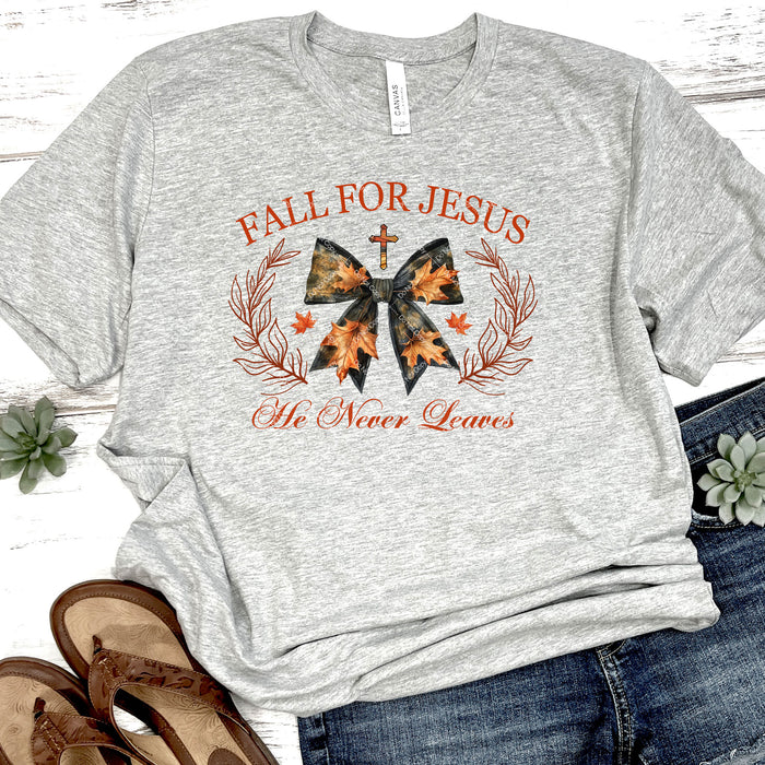 Fall For Jesus He Never Leaves DTF Transfer