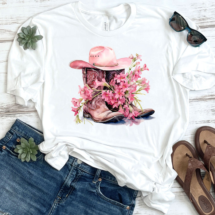 Pink Cowboy Boots & Hat DTF Transfer