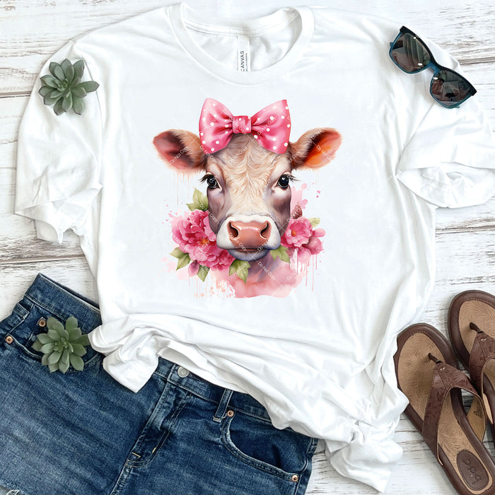 Pink Floral Cow DTF Transfer