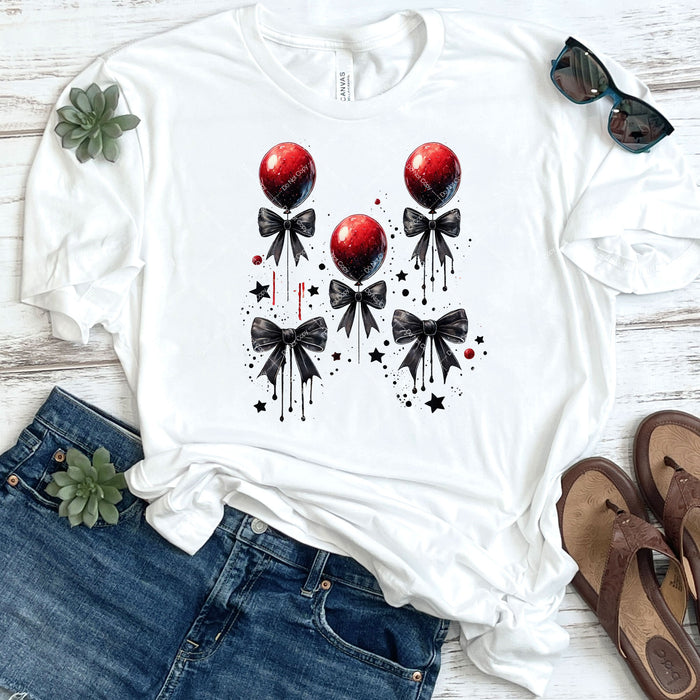 Black Coquette Bows With Red Balloons DTF Transfer