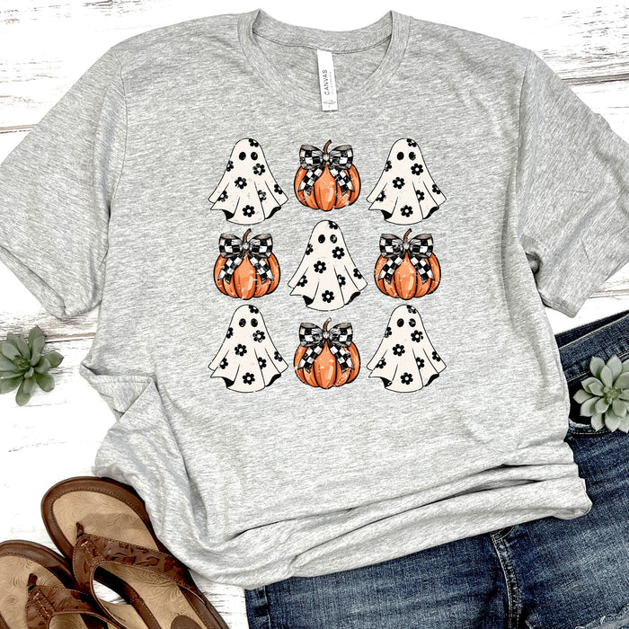 Ghosts With Daisies & Pumpkins With Bows Distressed DTF Transfer