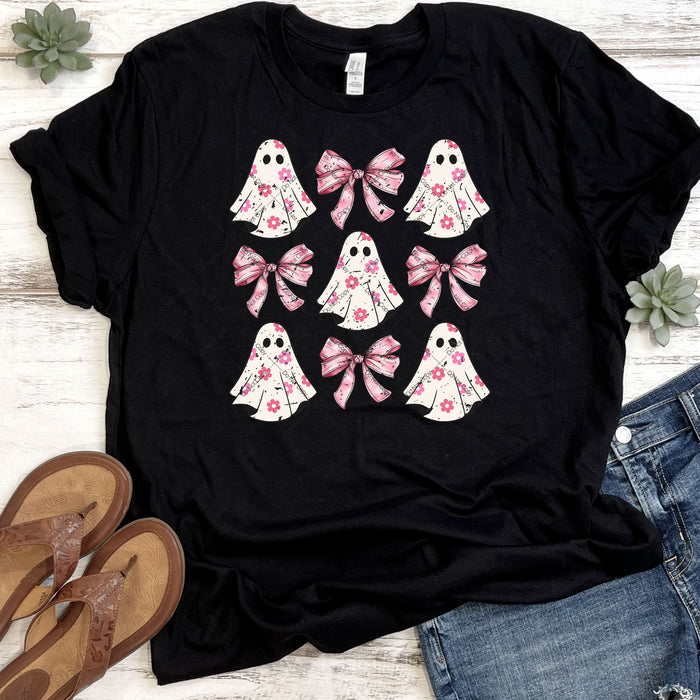 Cute Ghosts With Pink Bows Distressed DTF Transfer
