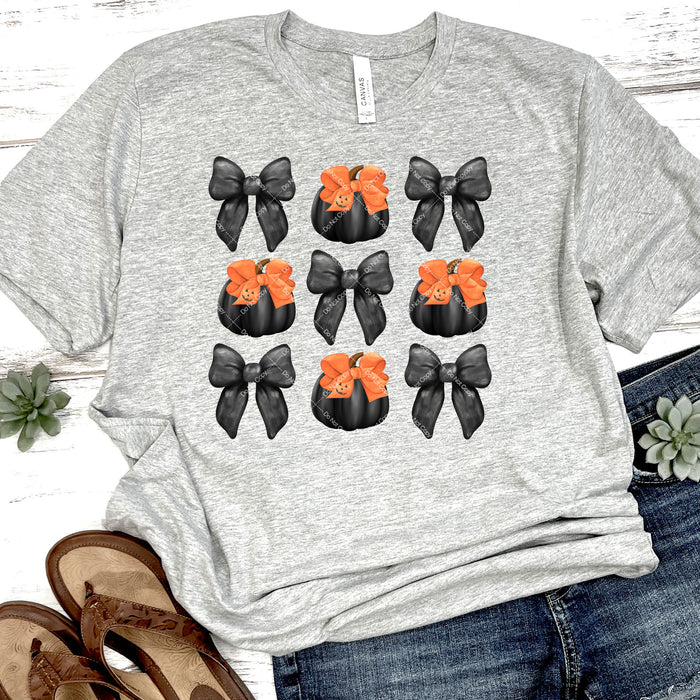 Black Coquette Bows & Pumpkins DTF Transfer