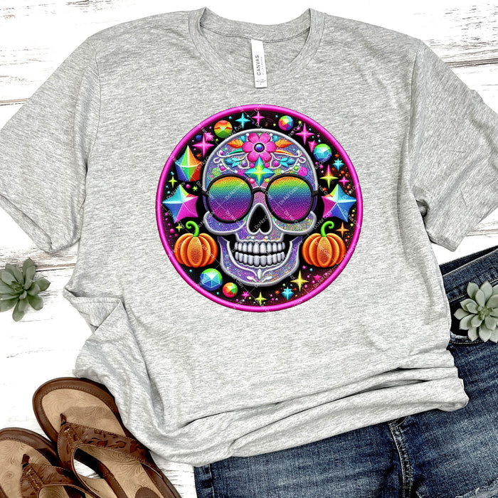 Colorful Sparkling Skull DTF Transfer