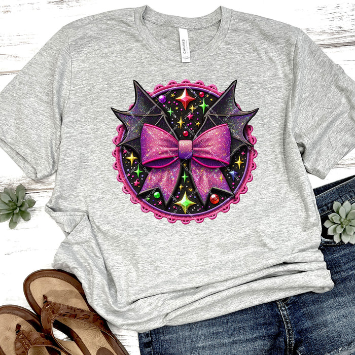 Sparkly Halloween Bat With Bow DTF Transfer