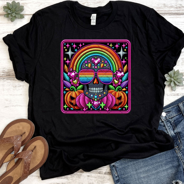 Sparkly Rainbow Skull DTF Transfer