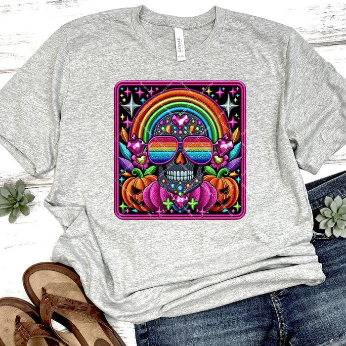 Sparkly Rainbow Skull DTF Transfer