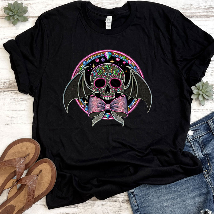 Sparkling Bat Skull DTF Transfer