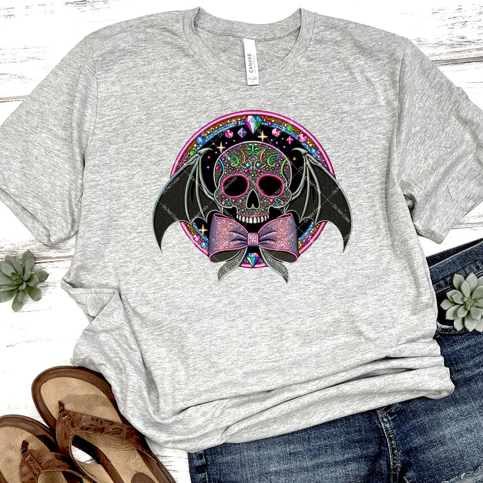 Sparkling Bat Skull DTF Transfer