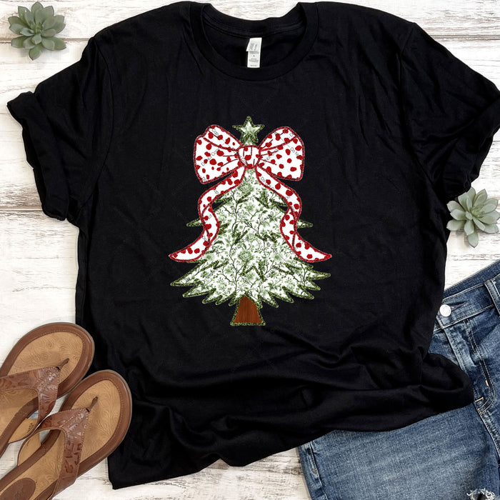 Frosty Christmas Tree With Bow DTF Transfer
