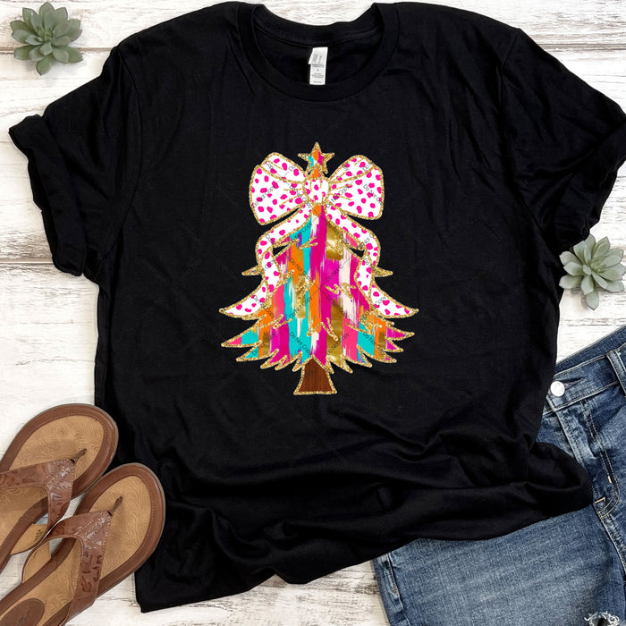 Colorful Christmas Tree With Bow DTF Transfer