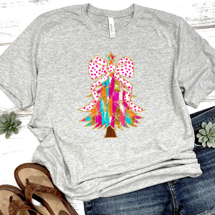 Colorful Christmas Tree With Bow DTF Transfer
