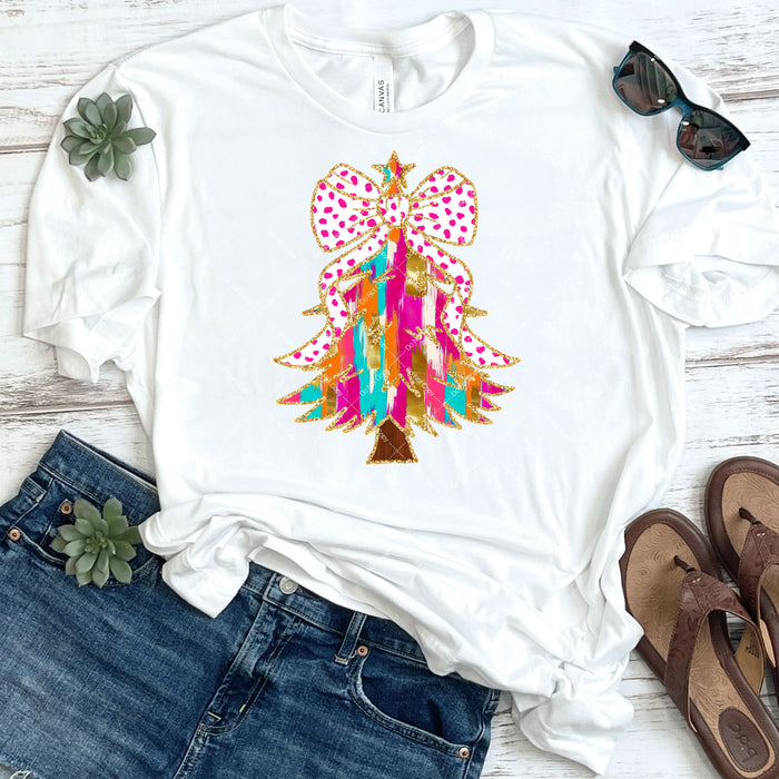 Colorful Christmas Tree With Bow DTF Transfer