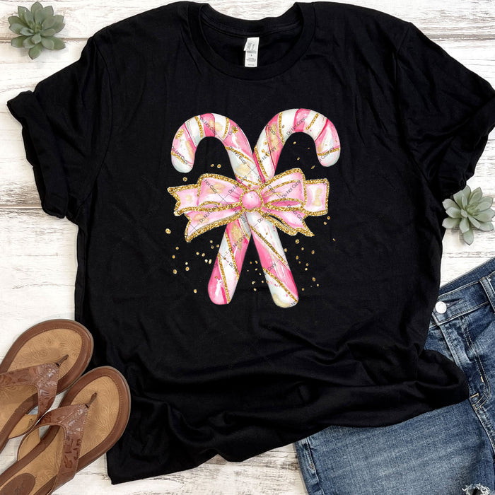 Pink Candy Canes With Bow DTF Transfer