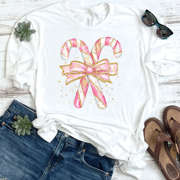 Pink Candy Canes With Bow DTF Transfer