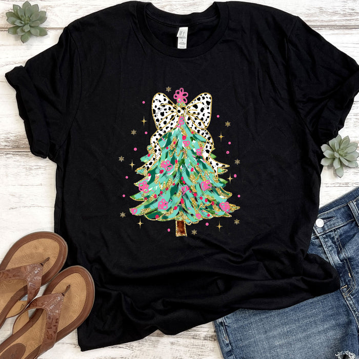 Christmas Tree With Dalmatian Pattern Bow DTF Transfer