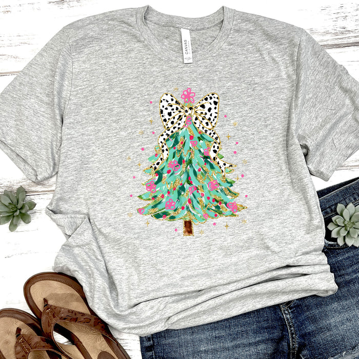 Christmas Tree With Dalmatian Pattern Bow DTF Transfer