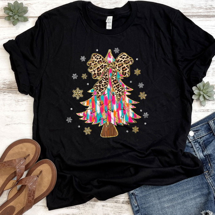 Christmas Tree With Leopard Print Bow DTF Transfer
