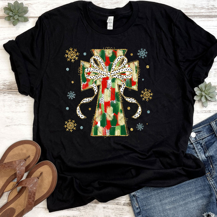 Christmas Cross With Dalmatian Print Bow DTF Transfer