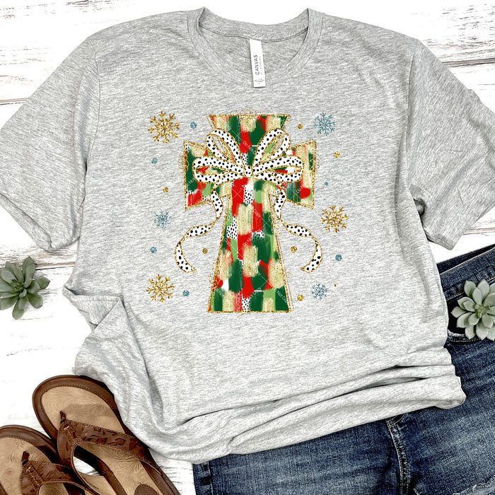Christmas Cross With Dalmatian Print Bow DTF Transfer
