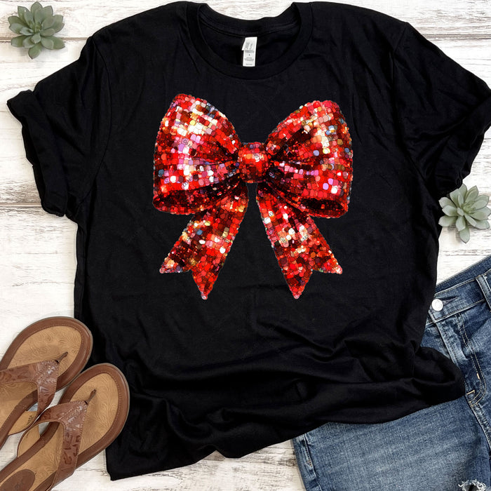 Glittery Red Coquette Christmas Bow DTF Transfer