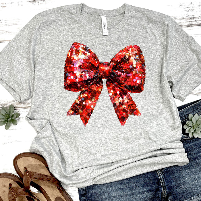Glittery Red Coquette Christmas Bow DTF Transfer