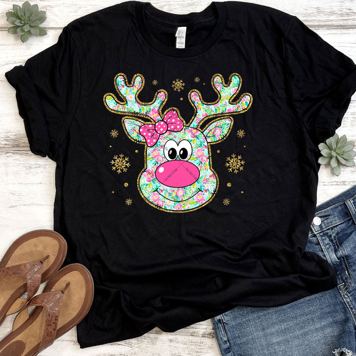 Floral Print Reindeer DTF Transfer