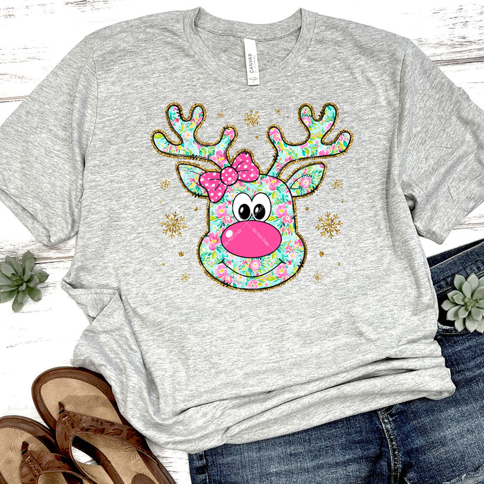 Floral Print Reindeer DTF Transfer