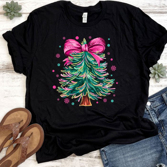 Christmas Tree With Pink Bow DTF Transfer