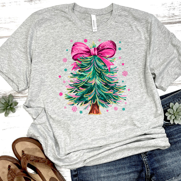 Christmas Tree With Pink Bow DTF Transfer