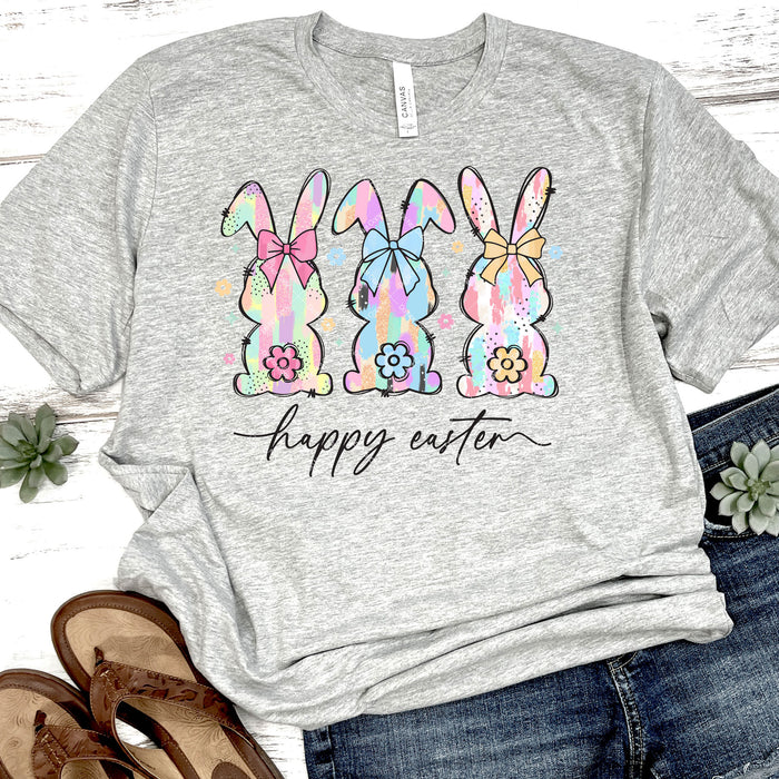 Happy Easter Bunnies With Bows DTF Transfer