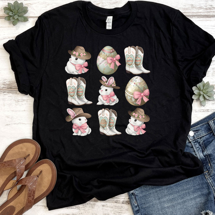 Cute Easter Bunnies & Cowboy Boots DTF Transfer