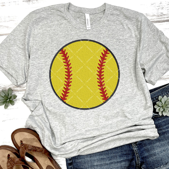 Softball Faux Embroidery DTF Transfer