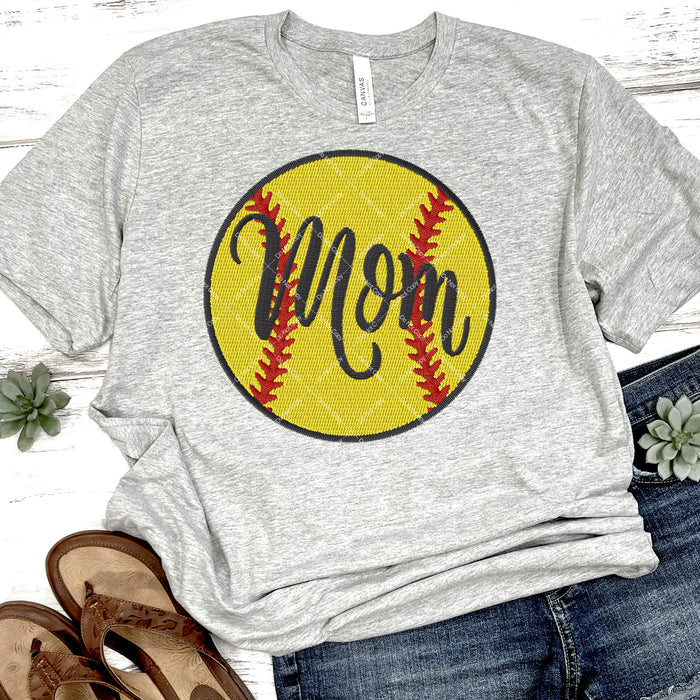 Softball Mom Faux Embroidery DTF Transfer