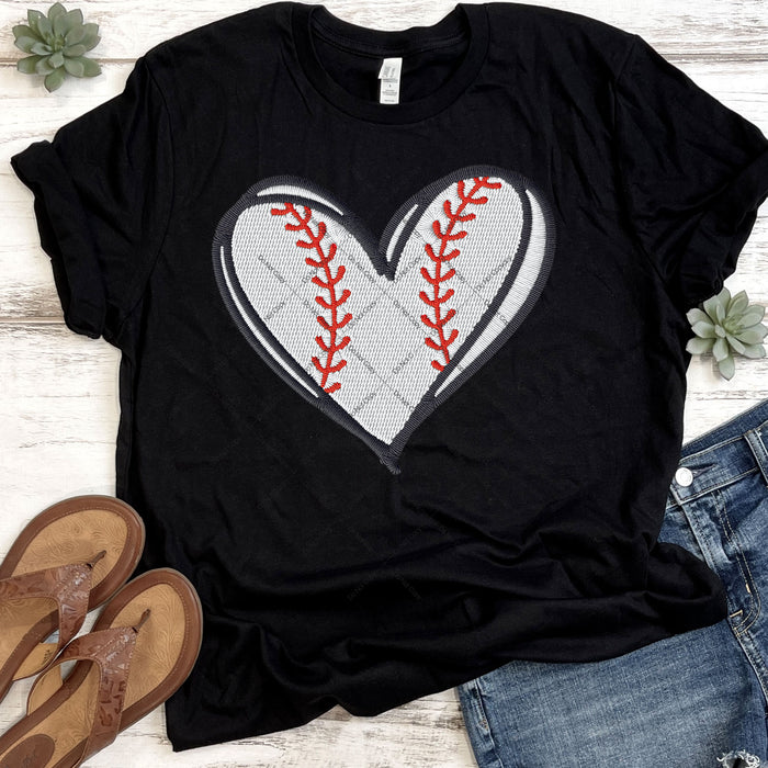 Baseball Heart Faux Embroidery DTF Transfer