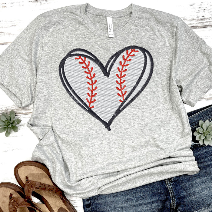 Baseball Heart Faux Embroidery DTF Transfer