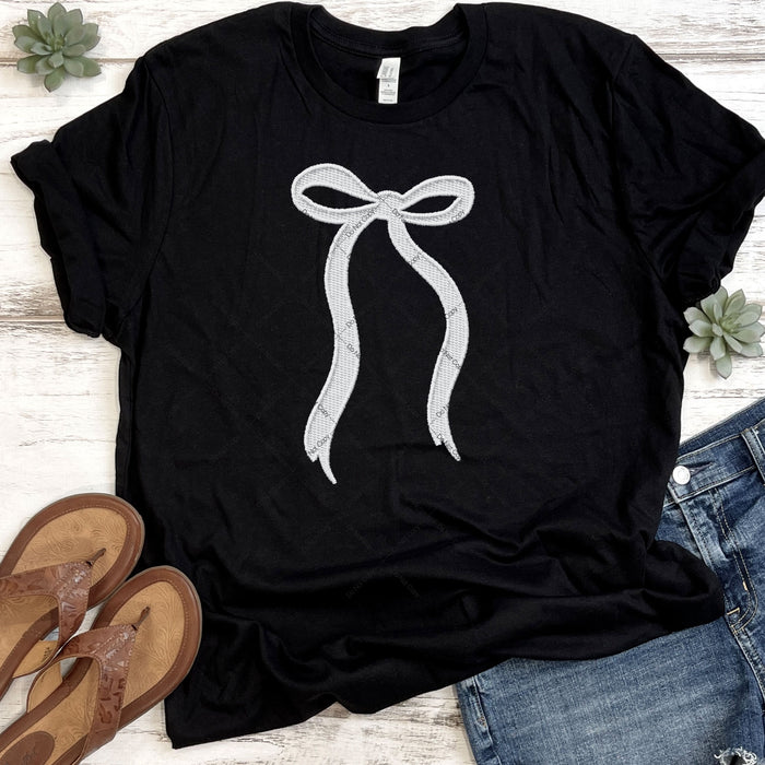 Silver Bow Faux Embroidery DTF Transfer