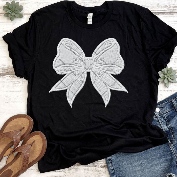 Silver Coquette Bow Faux Embroidery DTF Transfer