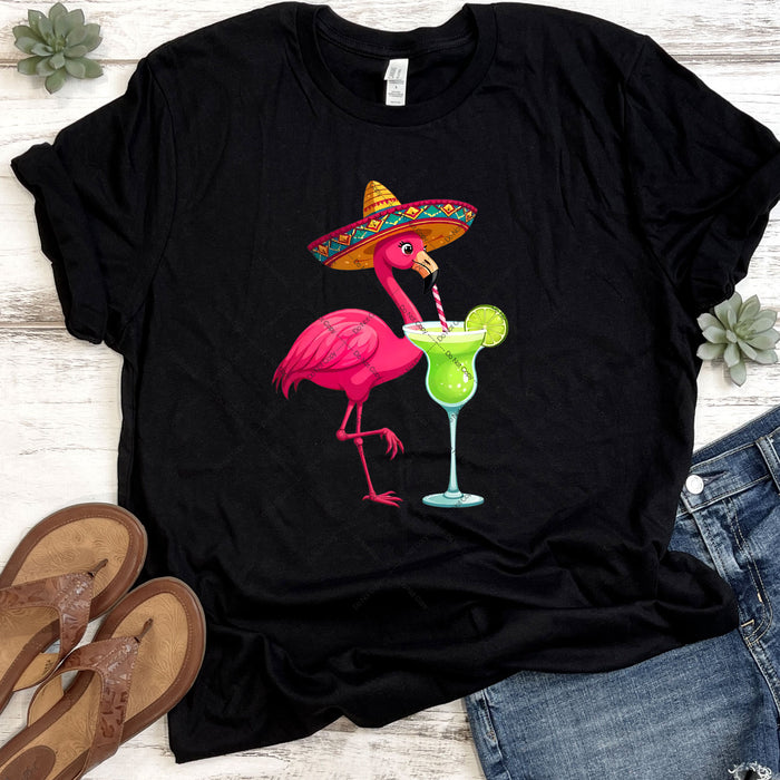 Pink Flamingo With A Margarita DTF Transfer