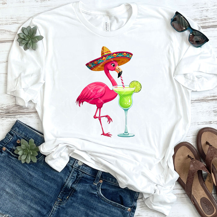 Pink Flamingo With A Margarita DTF Transfer
