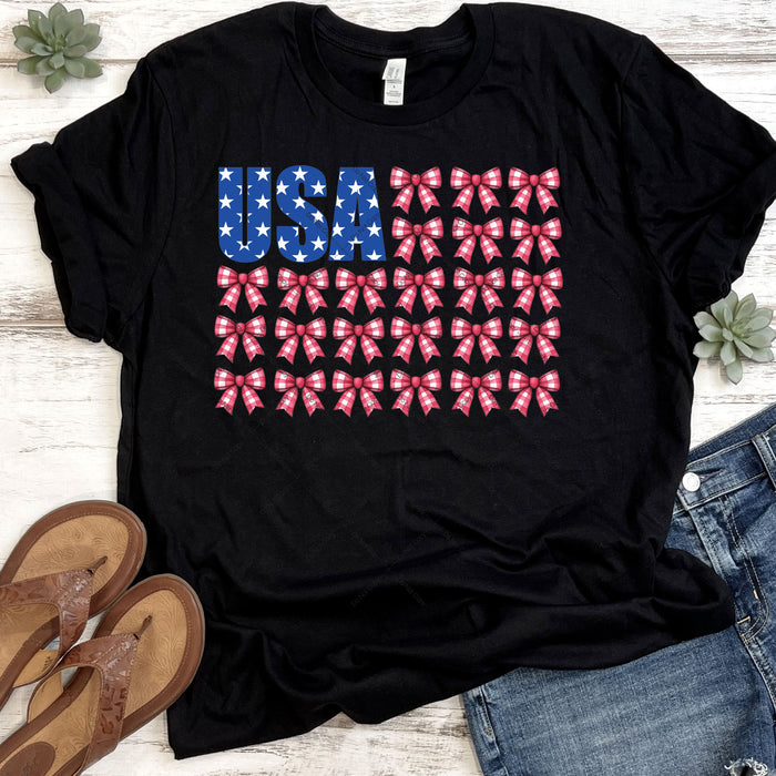 American Flag In Coquette Bows DTF Transfer