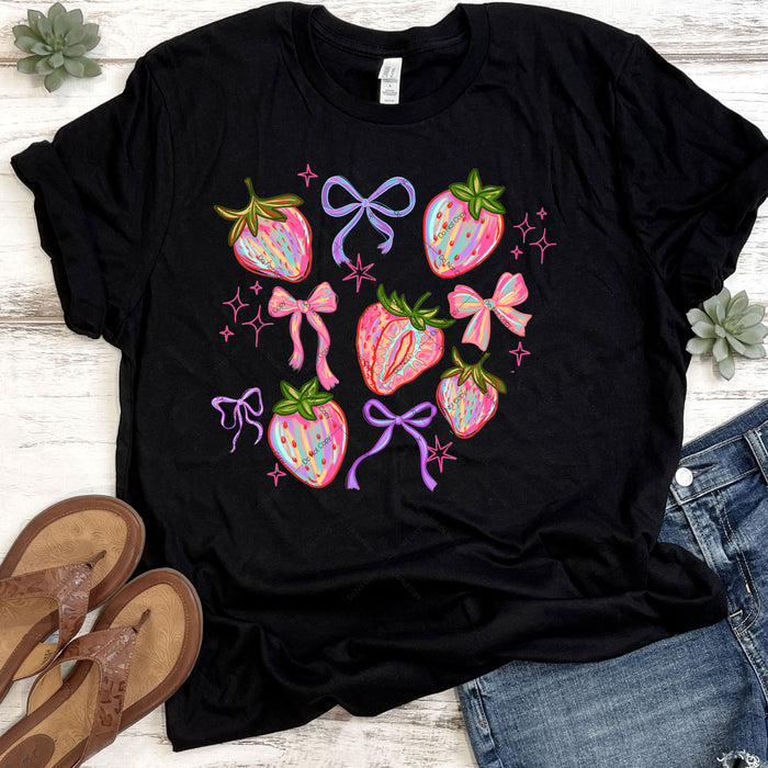 Pastel Colored Strawberries & Bows DTF Transfer