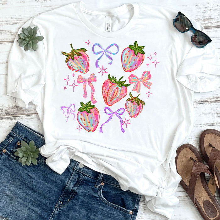 Pastel Colored Strawberries & Bows DTF Transfer