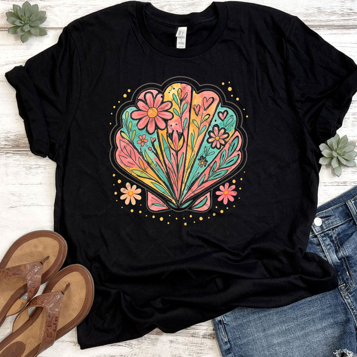 Beautiful Floral Scallop Shell DTF Transfer